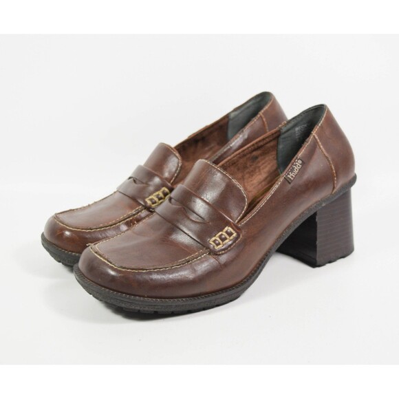 90s Y2K Mudd Becky Brown Faux Leather Platform Penny Loafers Shoes Sz 8.5M - Picture 1 of 8
